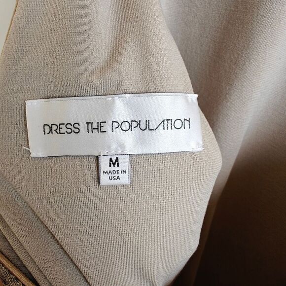 Dress The Population Animal Print Gold Shimmer Dress Size Medium Stretchy - Picture 7 of 8